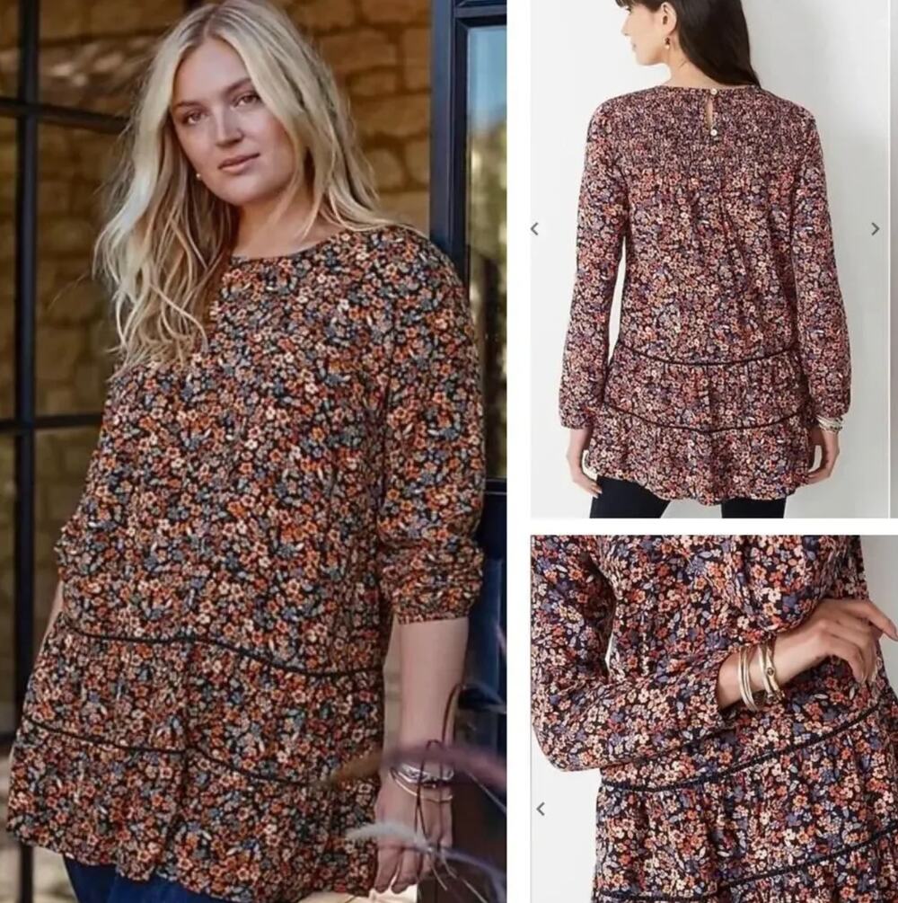 J. Jill Women's Tiered Tunic Top Floral Multicolor Ditsy Botanical Plus Size 2X